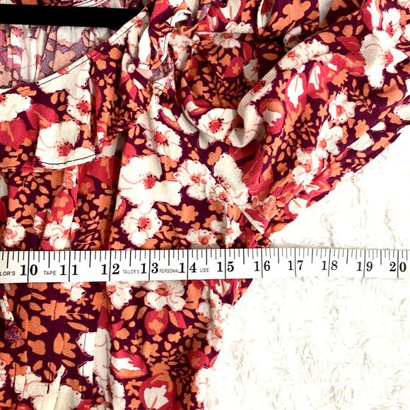 Free People Red Fruit Punch Sweet Memories Smocked Waist Boho Blouse M - Picture 6 of 7